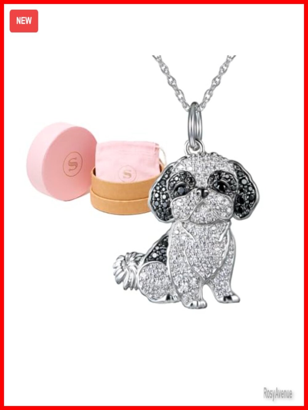 925 Sterling Silver Shih Tzu Dog Pendant Necklace Cubic Zirconia